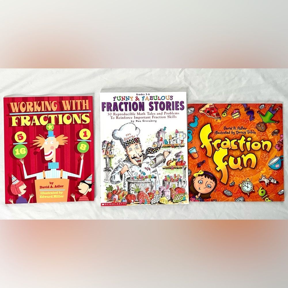 Kids Math Books Fraction Fun Lot of 3 | Working With Fractions | Grades 3–6